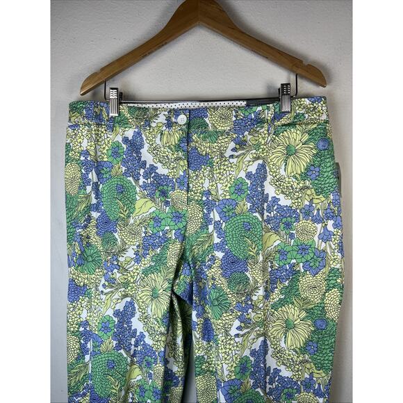Talbots Perfect Crop Pants size 16 Green Blue Yellow Floral Print Capri NWT - Picture 6 of 12
